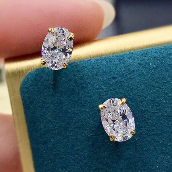 925 Sterling Silver Oval Moissanite Stud Earrings (0.31" x 0.24") - Picture 3 of 3